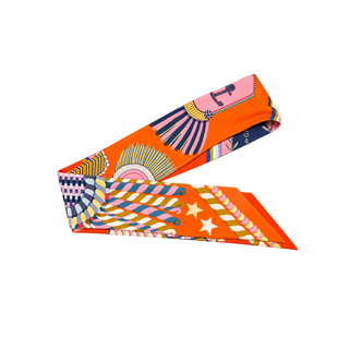 Hermès Orange Multicolour Épaulettes Silk Twilly Scarf