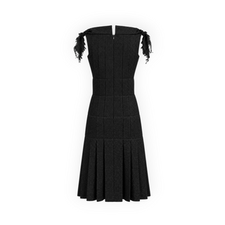 Chanel Black Metallic Tweed Fringed Shoulder Midi Dress FR 34