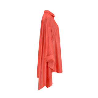 Hermès Coral Silk & Cotton Asymmetric Shirt Dress Size FR 34