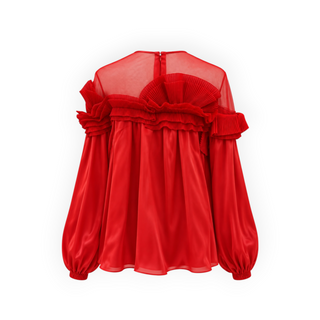 Givenchy Red Silk Pleated Ruffle Tulle Blouse FW08-09 Size FR 40