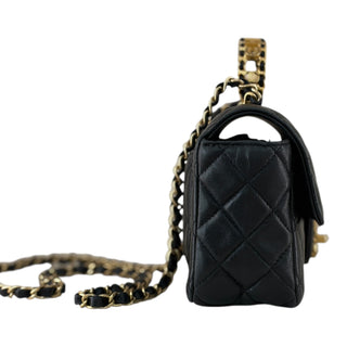 Chanel Mini Top Handle Flap Black Lambskin Bag with CHANEL Chain Handle