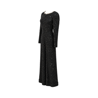 Chanel Black Sequin Embellished Long Sleeve Wide-Leg Jumpsuit FR 36