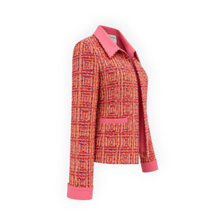 Chanel Pink Multicolour Vintage Cruise Tweed Collar Blazer Size FR 38