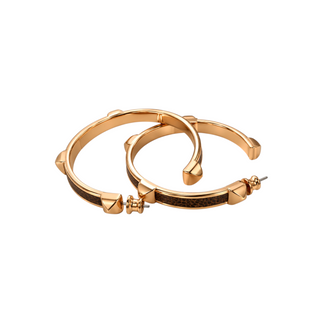 Hermès Gold-Tone Brown Lizard-Effect Leather Hoop Earrings