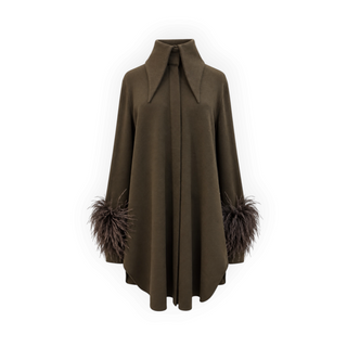 16Arlington Dark Brown Wool-Blend Feather Cuff Mini Dress