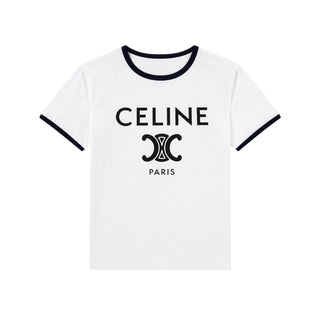 Celine White Triomphe Logo Ringer T-Shirt Size M