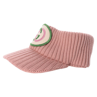 Gucci Pink Wool Interlocking GG Patch Visor Hat