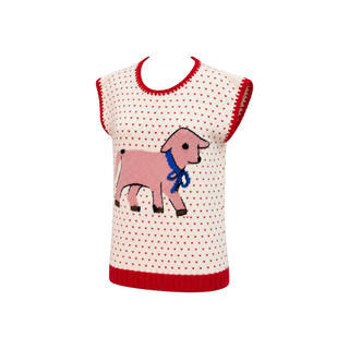 Gucci Ivory and Red Wool Lamb Intarsia Knit Sleeveless Sweater Vest XS