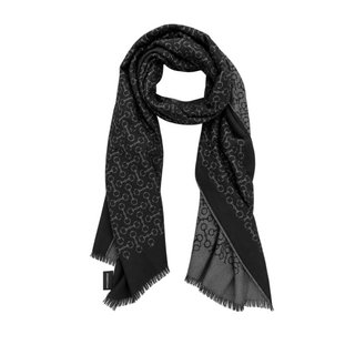 Hermès Black and Grey Cashmere Silk Equestrian Bit Jacquard Scarf