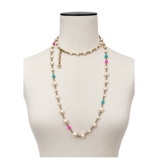 Chanel Gold-Tone Pearl & Multicolour Beaded Necklace / Belt