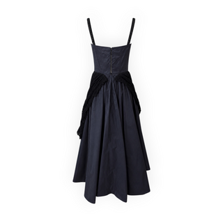 Christian Dior Navy Silk Taffeta Black Lace Bustier Evening Gown Size FR 36