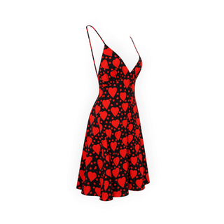 Saint Laurent Black and Red Heart Print Silk-Lined Midi Dress Size FR 36