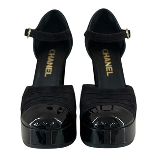Chanel Black Suede & Patent Leather Platform Mary Jane Pumps
