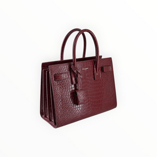 Saint Laurent Burgundy Crocodile Embossed Leather Baby Sac de Jour Tote Bag