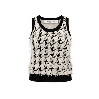 Christian Dior Black & White Houndstooth Fringed Wool Two-Piece Set Size 34