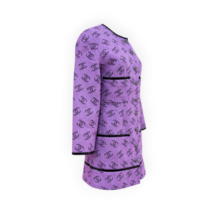 Chanel Purple CC Logo Jacquard Long Jacket Size FR 34
