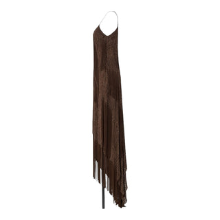 Ralph Lauren Brown Fringe Asymmetrical Maxi Dress