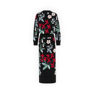 Chanel Black Multicolour Floral Print Cashmere Sweater and Midi Skirt Set FR 38/40