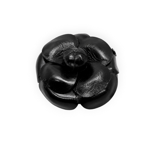 Chanel Black Leather Camellia Brooch
