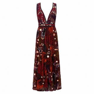 Burberry Burgundy Multicolour Embellished Floral Maxi Dress Size 44