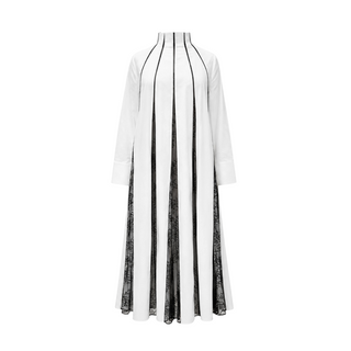 Valentino White & Black Lace Panel High Neck Maxi Shirt Dress Size IT 44