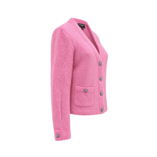 Chanel Pink Cashmere Alpaca CC Button Cardigan Size FR 36
