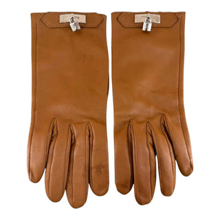 Hermès Brown Leather Kelly Lock Gloves