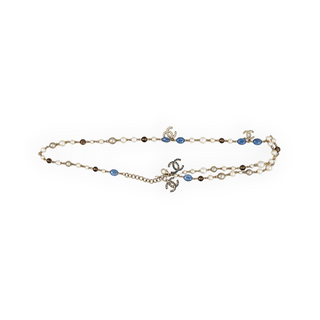 Chanel Gold Multicolour Pearl & CC Charm Long Necklace/Belt