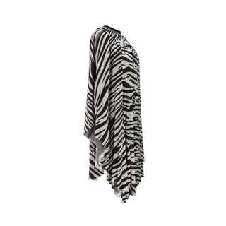 Gucci Black & Silver Zebra Print Pleated Cape Dress Size M