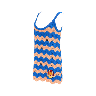 Gucci Blue and Peach Pink Crochet Knit Sleeveless Top with Logo Patch – Size M