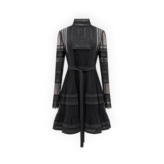 Valentino Black Lace & Silk Tiered Midi Dress Size IT 44