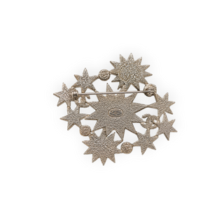 Chanel Silver Crystal Embellished Celestial Star CC Brooch