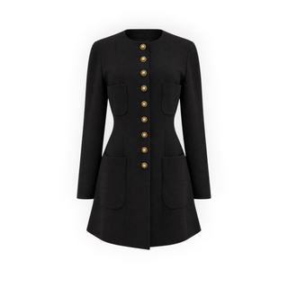 Chanel Black Gold-Tone Button Longline Blazer Jacket Size FR 36