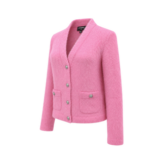 Chanel Pink Cashmere Alpaca CC Button Cardigan Size FR 36