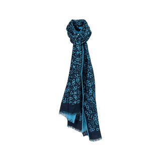 Hermès Blue and Navy Reversible Horsebit Motif Scarf