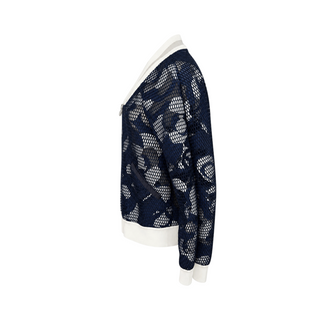 Chanel Navy & White Camellia Mesh Bomber Jacket Size FR 36