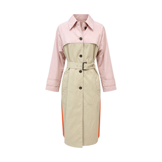Prada Pink Beige and Orange Colour Block Belted Long Trench Coat Size IT 38