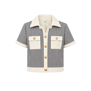 Celine Navy & Ecru Striped Short-Sleeve Jacket Size 38