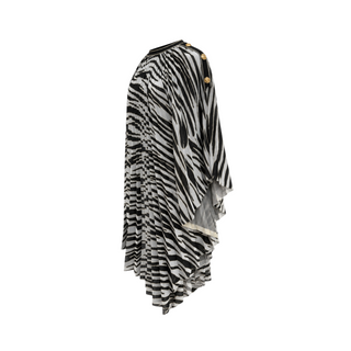 Gucci Black & Silver Zebra Print Pleated Cape Dress Size M