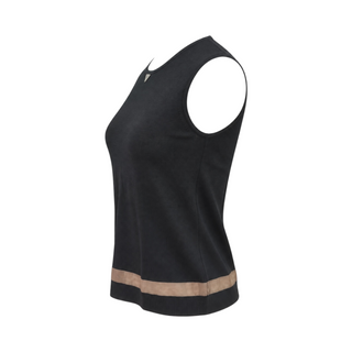 Chanel Black Sleeveless Knit Top with Beige Sheer Trim