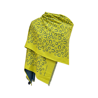 Hermès Blue and Yellow Reversible Horseshoe Motif Cashmere Silk Scarf