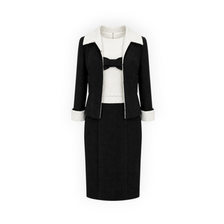 Chanel Black & White Two-Tone Tweed Jacket & Bow Detail Dress Set Size FR 38