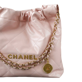 Chanel 22 Small Pearl Pink Quilted Calfskin Shoulder Tote Bag with Gold-Tone Hardware
