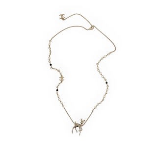 Chanel Gold-Tone Vintage Bambi Deer Pearl & Crystal Long Necklace