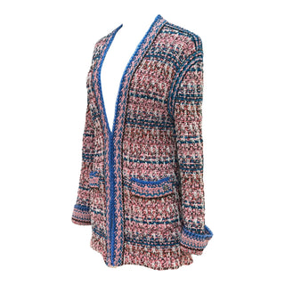 Chanel Pink & Blue Tweed Open Front Longline Cardigan Jacket