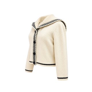 Christian Dior Ivory and Black Wool Cashmere Sailor Collar Knit Cardigan FR 40