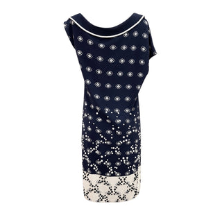 Chanel Navy & White Camellia Silk Blend Embellished Dress Size FR 38