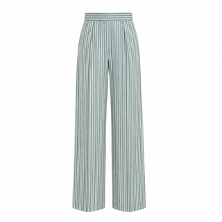 Victoria Beckham Striped Silk Blend Blouse & Wide-Leg Trouser Set Green Size UK 8