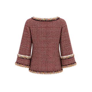 Chanel Burgundy Metallic Tweed Multicolour Trim Jacket Size FR 40