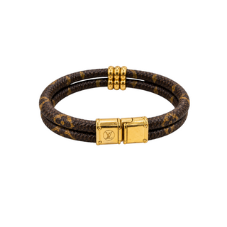 Louis Vuitton Brown Monogram Canvas Keep It Twice Padlock Bracelet Gold Hardware